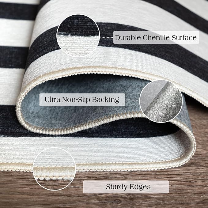Black and White Striped Outdoor Rug