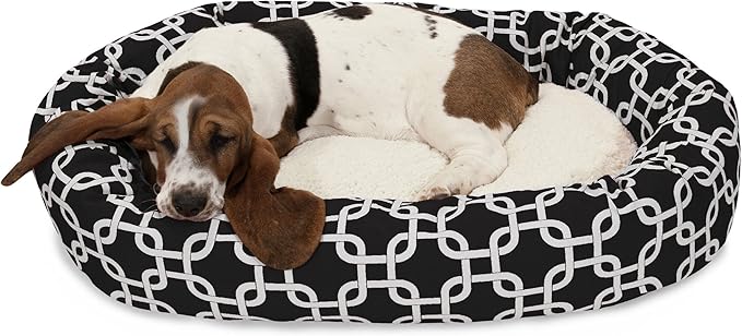 Majestic Pet 32 Inch Links Sherpa Calming Dog Bed Washable – Cozy Soft Round Dog Bed with Spine for Head Support - Fluffy Donut Dog Bed 32x23x7 (inch) – Round Pet Bed Medium - BLACK