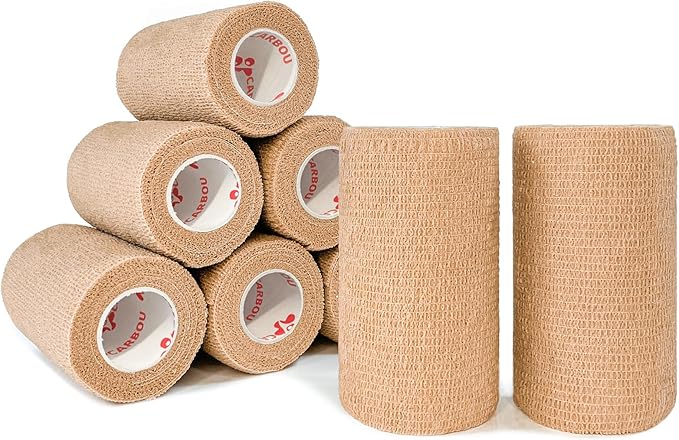 [8 Pack 4" x 5 Yards] Beige-Self Adhesive Cohesive Bandage Wrap, Self Adherant Non-Woven Wrap Rolls, Atheletic Tape for Wrist, Ankle, Hand, Leg, Premium-Grade Medical Stretch Wrap
