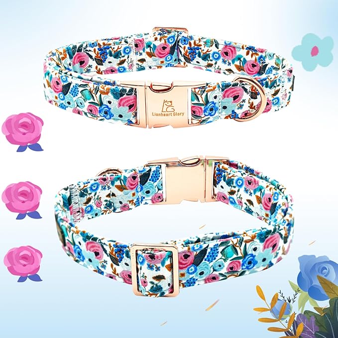 Lionheart glory Dog Collar Bow Collar Floral Dog Collar with Bow Tie Spring Summer Cute Collar Dog Boy or Girl Dog Collars Soft Durable Adjustable Dog Collars for Medium Dogs