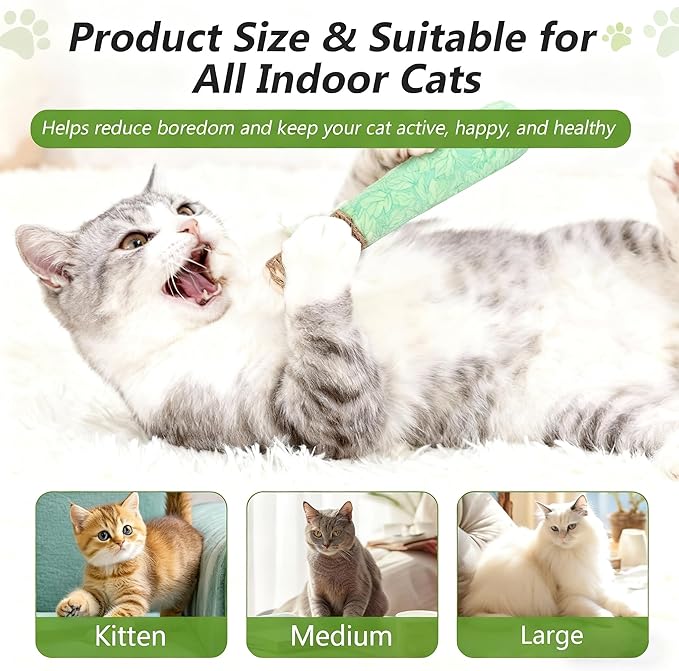 3 Pack Catnip Toys for Cats, Funny Cat Toys with Dental Rope & Fun Bell,100% Pure Organic Catnip Toys,Bite-Resistant Kitten Teething Chew Toys,Anxiety Relief Kicker Toys for Indoor Cats