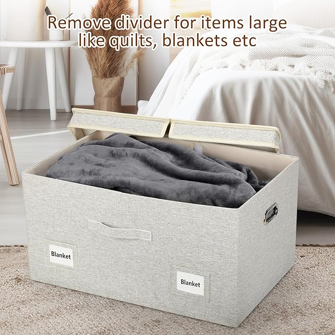 75 Quart Extra Large Decorative Collapsible Storage Bins with Lids, 1 Pack Beige Stackable Boxes