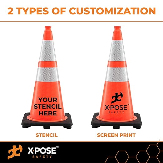 Xpose Safety 36 Inch Orange Traffic Cones Heavy Duty 12lb with 6" & 4" Collars, 24 Pack - Multipurpose PVC Plastic Safety Cone for Parking, Soccer, Caution, Kids and Construction - DOT Approved