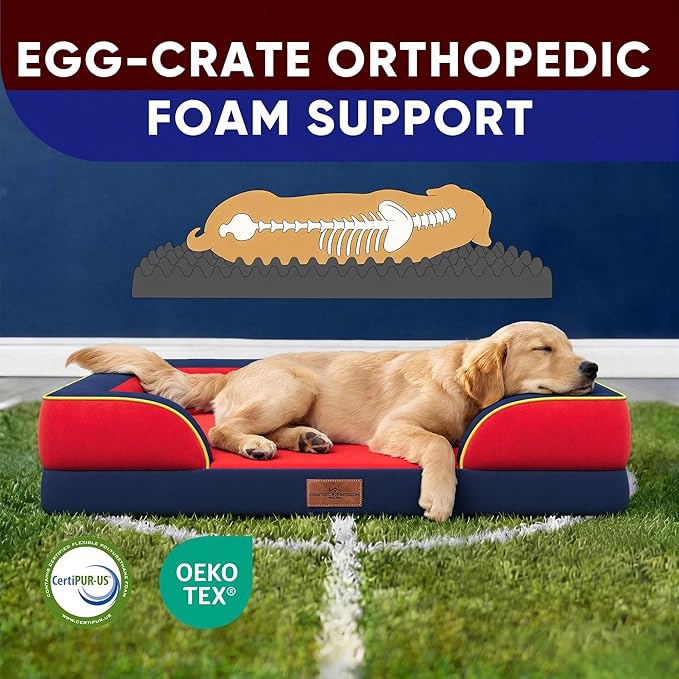 Comfort Expression Orthopedic Dog Bed for Extra Large Dogs 45x35 Inch, Waterproof Egg Crate Foam XL Pet Bed with Removable Bolsters, Dog Couch with Washable Cover & Non-Slip Bottom, Kansas
