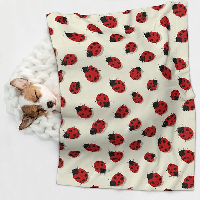 Waterproof Dog Blanket Soft Pet Blanket for Puppy Cat, Fleece Cat Throw Blankets for Furniture Bed Couch Sofa Reversible - Beautiful Red Ladybug 3