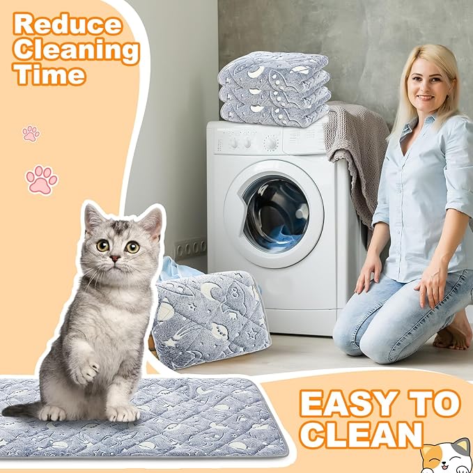 Riakrum 4 Pack Self Warming Cat Mat Heating Cat Bed 24" x 18" Thermal Dog Self Warming Pad Pet Heating Pad Non Slip Bottom Washable with Storage Bag for Indoor Outdoor Kitten Pet (18 x 24 Inches)