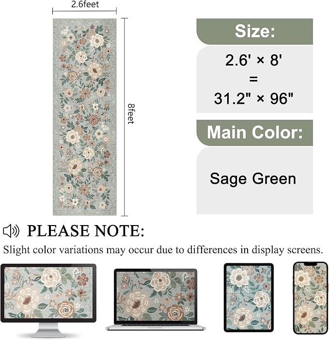DUKINO Runner Rug, 2.6x8 Kitchen Rugs