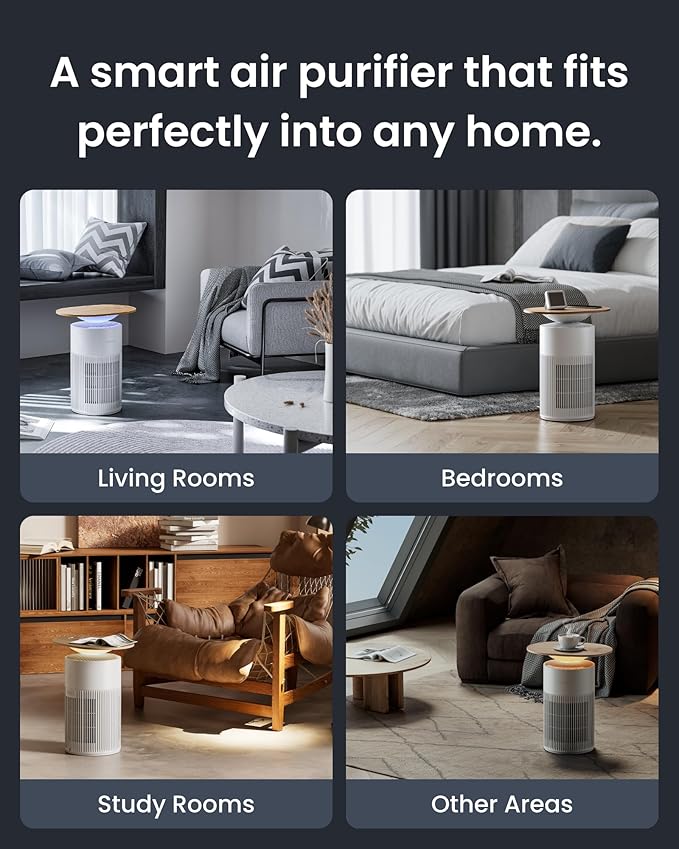 SwitchBot Air Purifier Table for Home up to 3620 ft², HEPA Air Purifier with Pet Mode, Washable Filter, Aromatherapy, RGB Light, Cleans Odor Pets Hair Pollen Dust Smoke, Work with Matter HomeKit Alexa