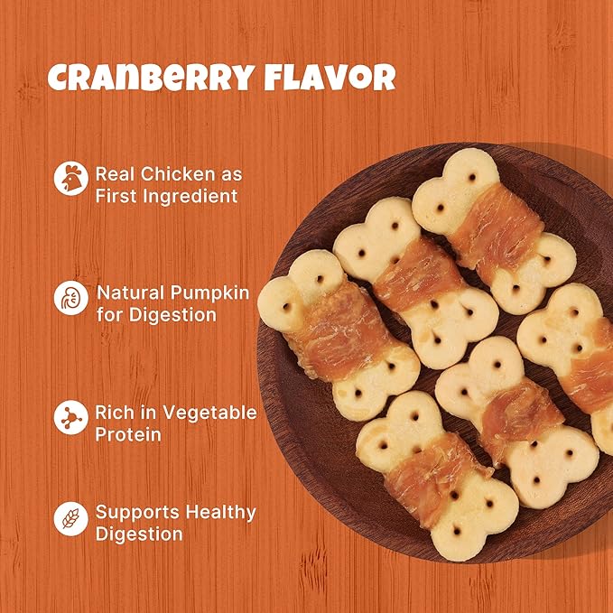 Havira Chicken Wrapped Biscuits Dog Treats, 16oz Crunchy Training Treats for Dogs, Rawhide Free Snacks for Small & Medium Breeds, Pumpkin Flavor