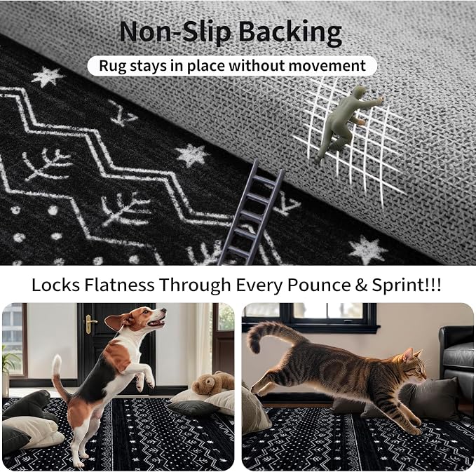 SERISSA 2x5 Kitchen Runner Rug, Washable Non-Slip Black and White Boho Rug