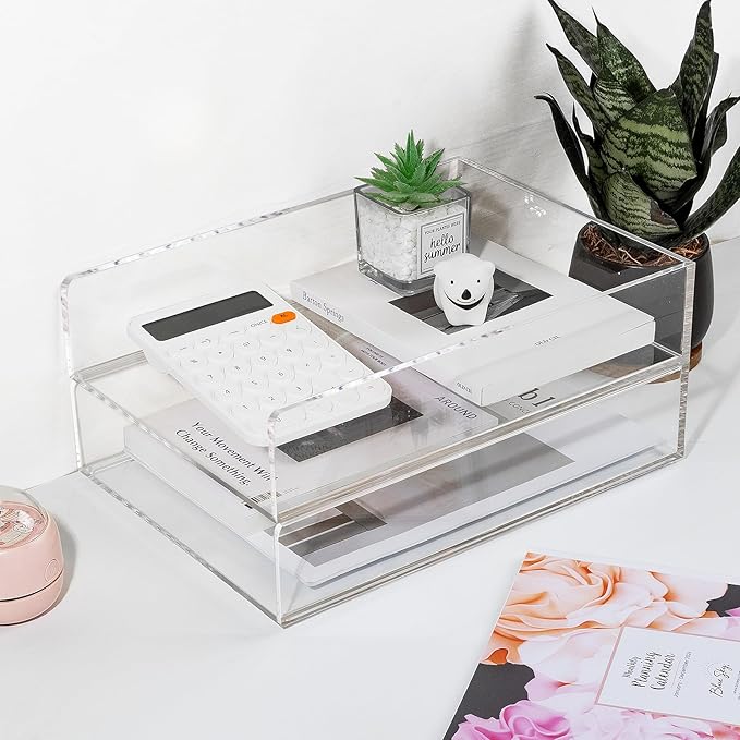 2 Pack Acrylic Paper Tray Organizer for Desk Clear File Organizer,Acrylic Desk Organizers and Accessories Sorter,Perfect for File Paper, Ipad, Letter, A4 Office File, Books, Notes.(Vertical)
