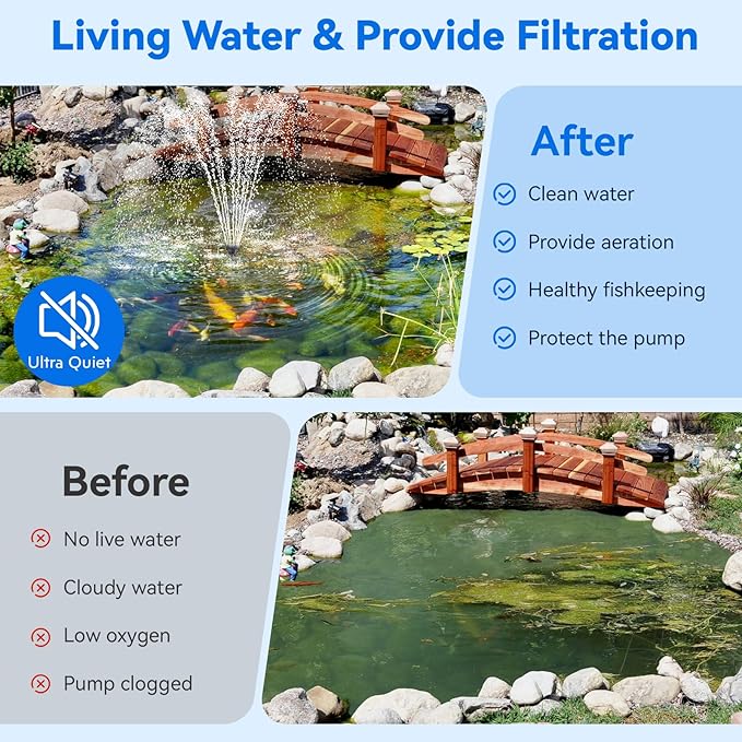 POPOSOAP Pond Filter with 55W Solar Fountain Pump, Solar Pond Filter with