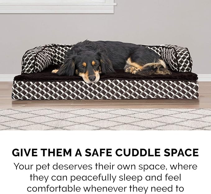 Furhaven Memory Foam Dog Bed for Large Dogs w/ Removable Bolsters & Washable Cover, For Dogs Up to 125 lbs - Plush & Woven Decor Comfy Couch Sofa - Diamond Brown, Jumbo Plus/XXL