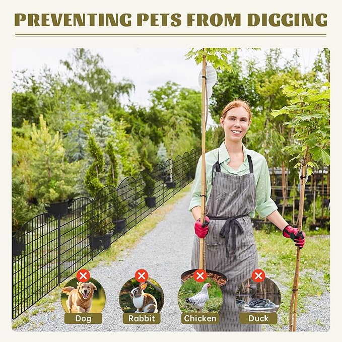 16 Panels No Dig Garden Fence with Gate, 32in x 38.6ft Decorative Dog Fence Outdoor for Yard, Tall Animal Barrier Fencing Rustproof Metal Garden Edging Border, Temporary Fencing for Outdoor, Patio