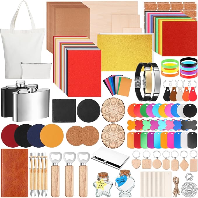 Dunzoom 257 Pcs Laser Material Kit Laser Engraving Materials Including Acrylic