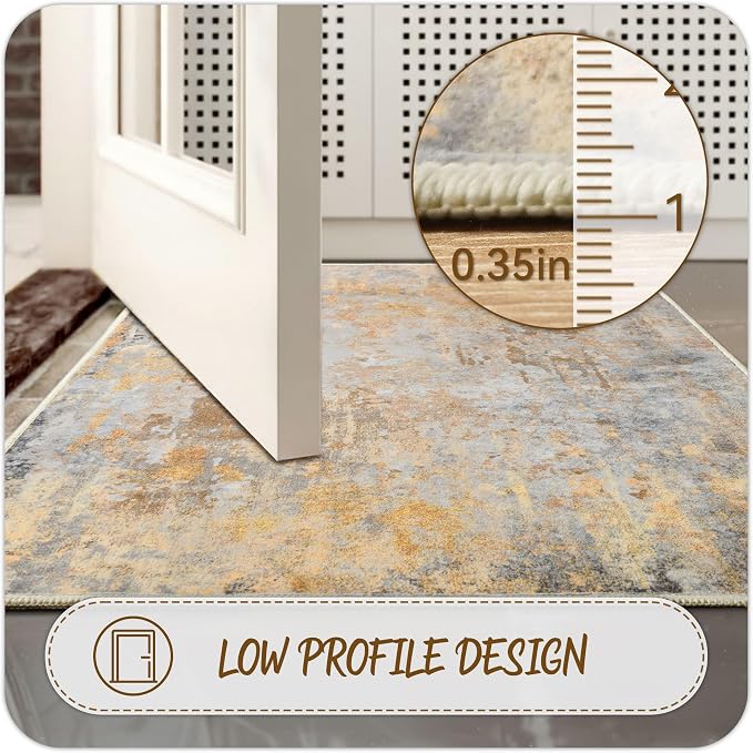 Beige Gold Entryway Rug 3x5 Door Mat Indoor Entrance 36x60, Washable Small