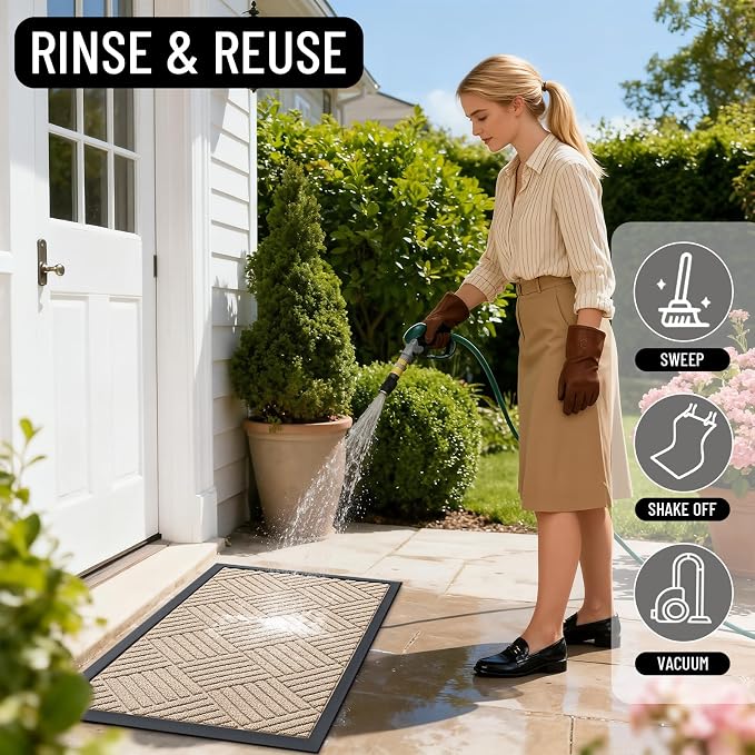 OLANLY Front Door Mat Outside Entrance 47x23, Heavy Duty Sturdy Natural Rubber