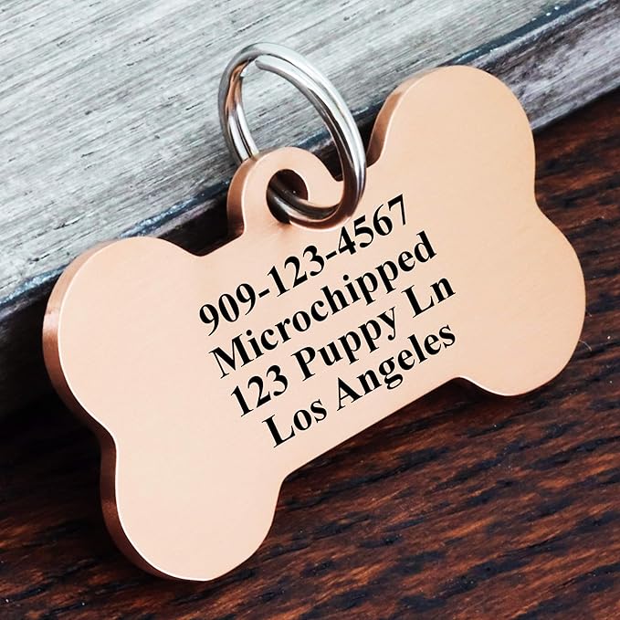 Ultra Joys Custom Personalized Dog ID Tag - Brushed Stainless Steel Bone, Rose Gold, Small