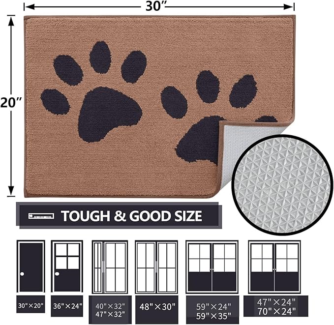 Buganda Dog Door Mat for Muddy Paws, Absorbent Dirt Trapper Washable Indoor Doormats, Non Slip Low-Profile Mud Mat for Dogs, Front Entrance Doormat for Inside Floor (47x24 Inches, Camel and Black)