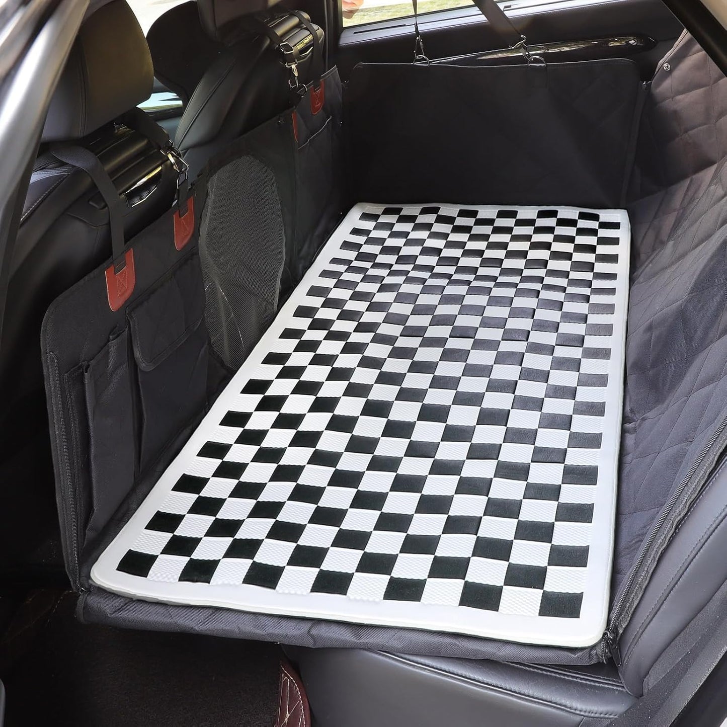 Non-Slip Pet Bed Mat for Back Seat Extender, Hair Resistant Dog Blanket for Hard Bottom Dog Car Seat Cover, Anti Slip Pet Linner Backseat Cover Black Plaid