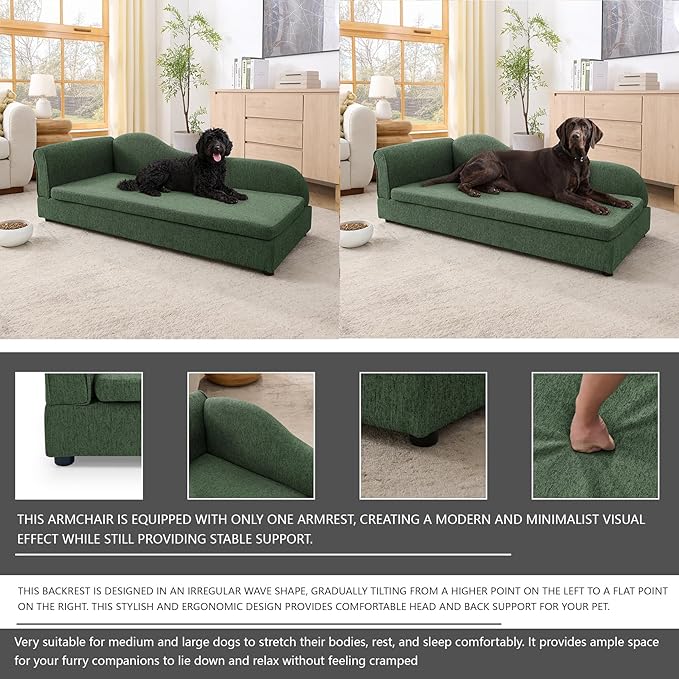 Oversized Pet Sofa Bed for Large Dogs, 55 Inch Modern Dog Couch with Orthopedic Memory Foam, Sturdy Furniture Style Pet Bed with Weight Capacity 220 lbs, (Green)