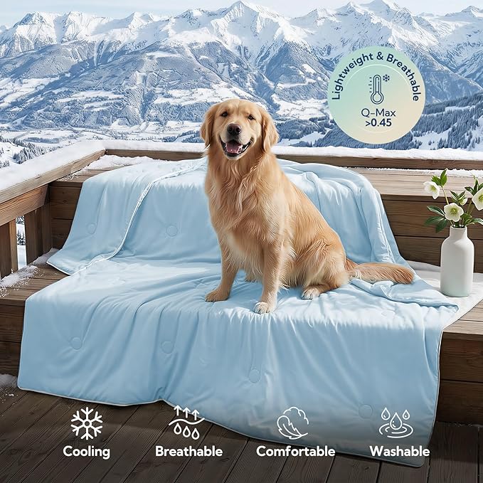 Soulbond Cooling Blanket for Large Dogs - Q-MAX>0.45, Washable Cool Pet Cats Throw Blanket for Hot Weather, Self-Cooling Soft Dog Mat for Bed Crates Couch Sofa Cars(40"x50", Light Blue)