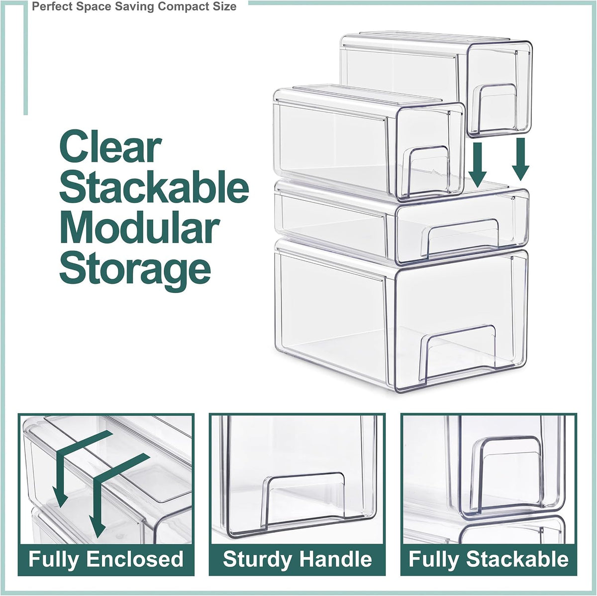Sorbus Clear Stackable Storage Drawers (1 Large + 1 Medium + 2 Small)