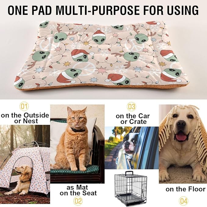 Pet Bed Retro Christmas Alien Dog Bed Mat Absorbing Non Slip Pad Pet Sleeping Mat for Small, Medium, and Large Dogs Puppy Cat 36 in x 24 in