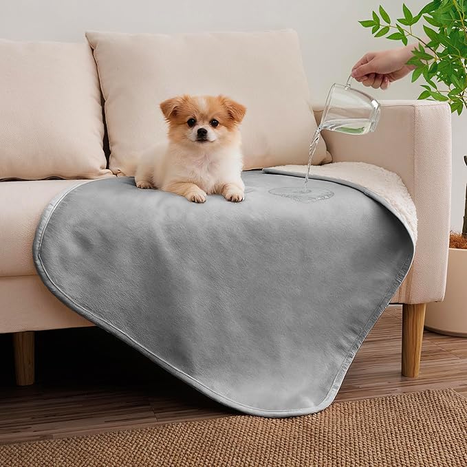 Waterproof Dog Blanket for Small Dog, Leak Proof Pet Couch Sherpa Throw Blankets for Cat, Reversible Sofa Bed Protector Machine Washable-25 x35,Darkgrey
