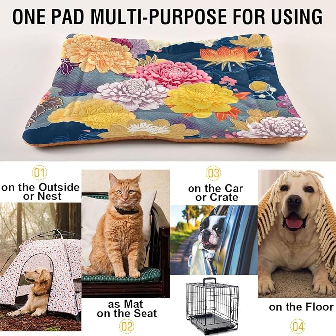 Flower Floral Pet Bed Cute Dog Bed Mat Absorbing Non Slip Pad Pet Sleeping Mat for Small, Medium, and Large Dogs Puppy Cat 24 in x 18 in