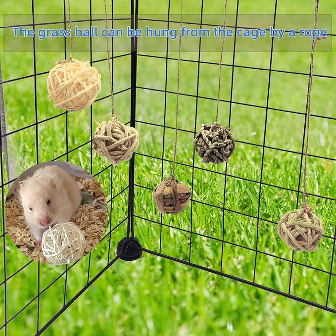 48PCS Rabbit Grass Balls 1.96in Guinea Pig Balls Small Animal Activity Enrichment Toy for Bunny Chinchilla Hamster Gerbil Grinding Playing