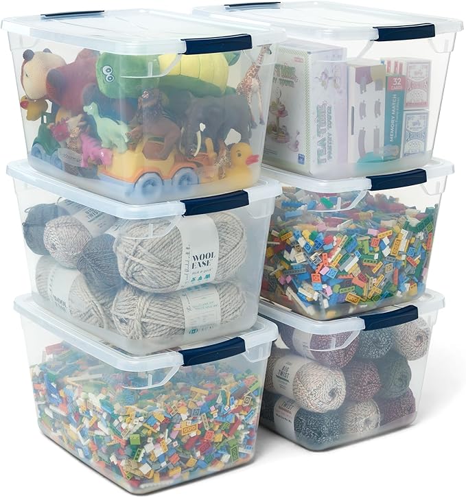 Rubbermaid Cleverstore Clear 32 Qt, 6 Pack Stackable Plastic Storage Bins with Lids, Great for Closet and Laundry Storage, Organizing in the Home