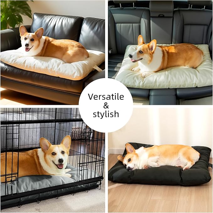 Chew Resistant Dog Bed for Extra Large Dogs - Durable 47"x29" Kennel Pad with Soft Plush Filling, Machine Washable Crate Mat for Aggressive Chewers, Indoor Outdoor Pet Bed, Beige