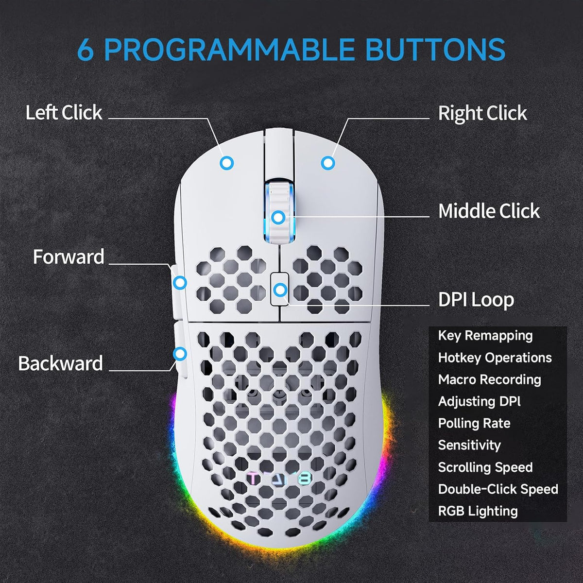 TMKB Falcon M1 Wireless Gaming Mouse, 24000 DPI, 180-Hour Battery, White