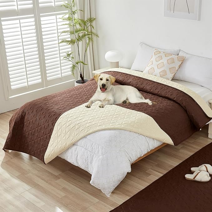 GIBZ Water Resistant Dog Bed Blanket Cover Large Anti Slip Pet Furniture Protector Washable Cat Quilted Mat for Couch, Coffee, 75x180cm