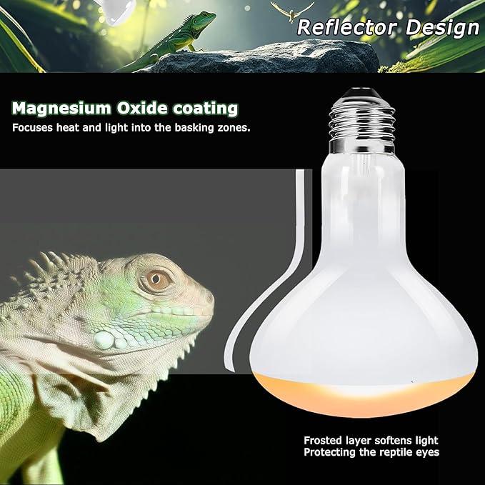 75W UVA Reptile Heat Lamp Bulbs, Basking Spot Light for Bearded Dragon, Lizard, Tortoise, Chicks & Amphibians – Simulated Sunlight, Daylight Bulb for Aquariums & Tanks | 2 Pack, 2.5 Inch