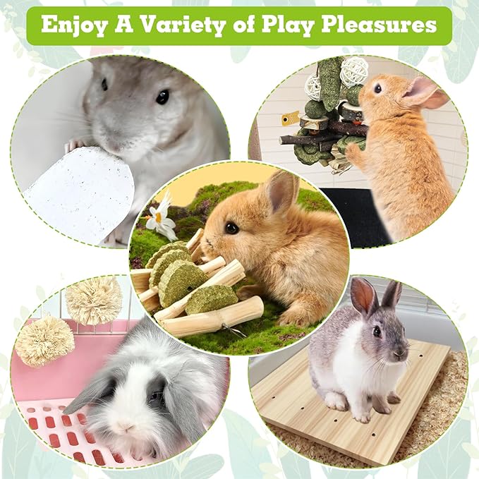 kathson Rabbit Toys for Bunnies Boredom, Rabbit Chew Toys for Teeth Grinding Wooden Bunny Scratching Board Small Animals Play Toy for Chinchilla Guinea Pigs Hamsters Other Rodent Pets