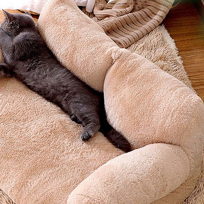 Pet Sofa Bed, Cat and Dog Couch Bed with Removable Washable Cover, Soft Plush Warm Pet Furniture with Anti Skid Bottom for Indoor Cats and Small Dogs (XL)