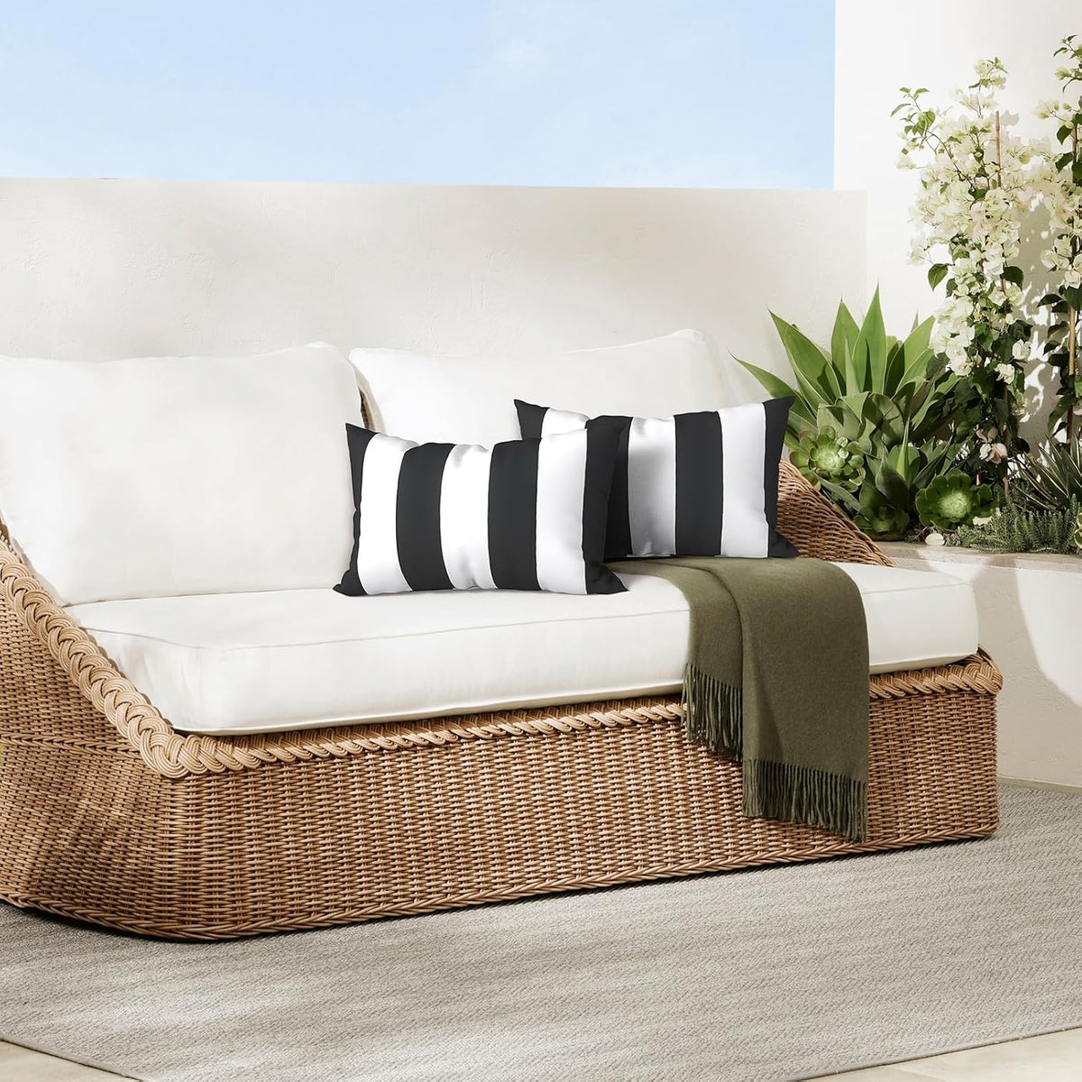 DYTXIII Pack of 2 Waterproof Outdoor Lumbar Pillow with Inserts, 12x20 in Rectangle Decorative Patio Throw Pillow for Home, Sofa,Bench and Patio Furniture, Cabana Black
