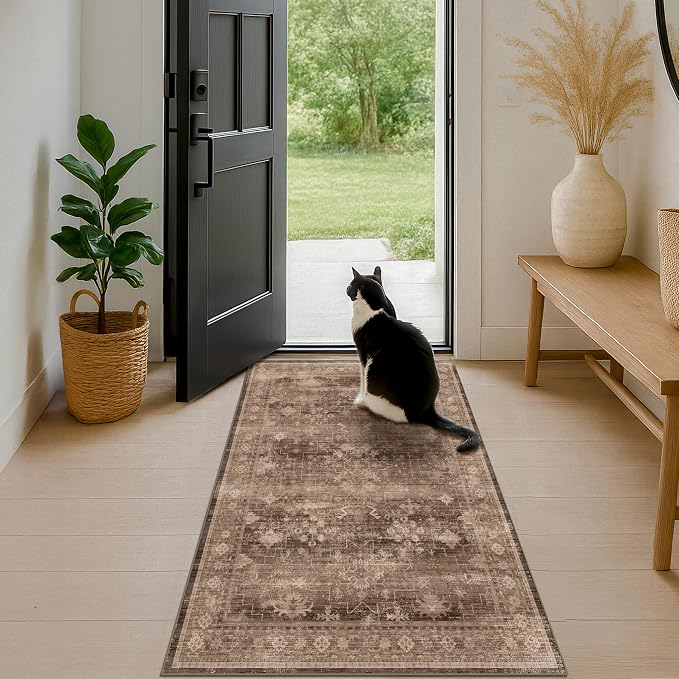 Brown Boho Washable Entry Rug, 3x4 Rugs