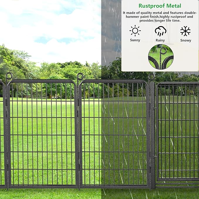 Decorative Garden Fence with Gate, 40 in(H) x 32 ft(L) Rustproof Metal Fence Panels No Dig Fence with Full Panel Gate, Dog Fence Outdoor for Yard, Animal Barrier Garden Fencing for Yard
