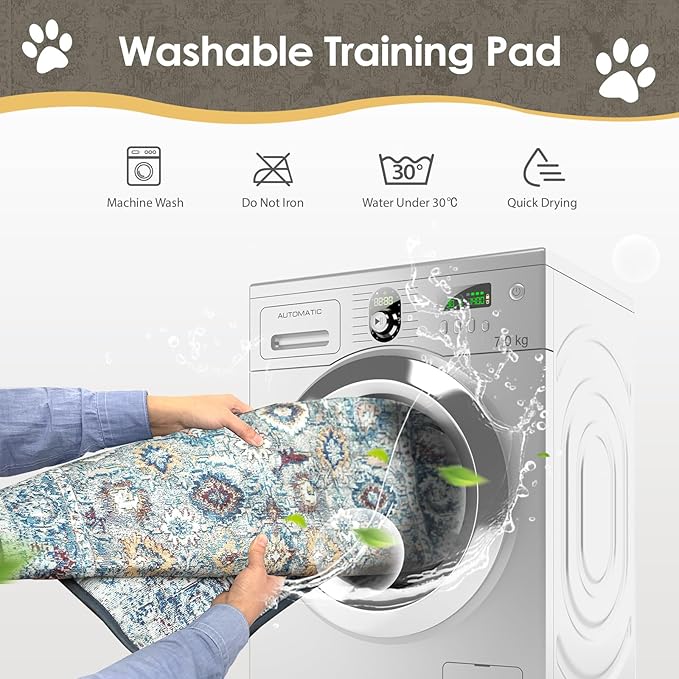 Washable Pee Pad for Dogs, 32" x 24" Reusable Puppy Pads Waterproof Dog Rugs, Super Absorbent, Leakproof, Dog Crate Pad, Playpen Mat, Whelping Pads, Vintage