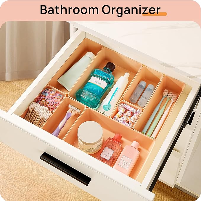 Vtopmart 25 PCS Plastic Drawer Organizers Set, 4-Size Versatile Bathroom and Vanity Drawer Organizer Trays, Storage Bins for Makeup, Bedroom, Kitchen Gadgets Utensils and Office