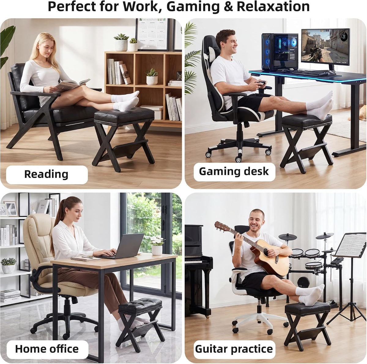 Foot Rest Under Desk at Work, Solid Wood Double Step Footrest