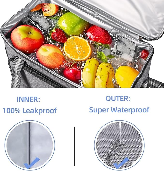 iknoe Large Cooler Bag Collapsible, 24L Insulated Bags, Leakproof Lunch Cooler Tote with Multi-Pockets for Adult Insulated Thermal Bag for Beach, Picnic, Office Work, Grey 36-Can