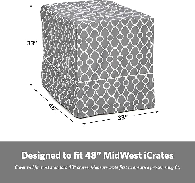 MidWest Homes for Pets XL Dog Crate Cover with Teflon Fabric Protector, Poly-Cotton Privacy Kennel Cover Fits Most 48-inch Crates, Gray Designer Print, Washable, Reduces Barking
