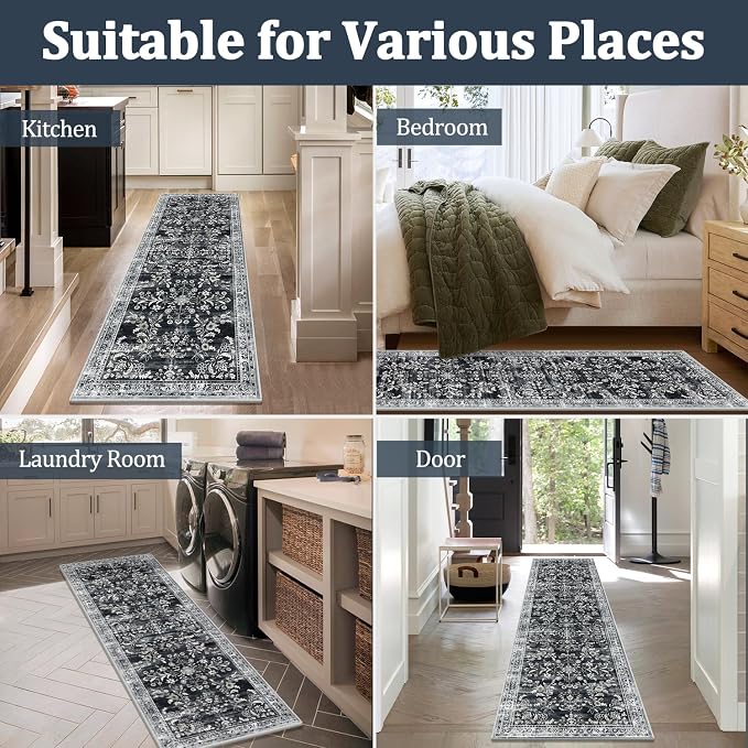 Yamaziot Washable Runner Rug 2x8 – Non Slip Boho Floral Hallway Runner Rug