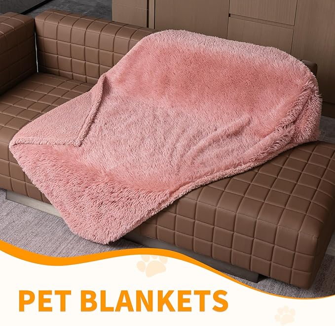 Pink Fluffy Waterproof Dog Blanket Long Faux Fur 85x57in Big Pet Blankets Cozy Warm Couch Mat King Size Bed Cover Washable(Pink,XL-85 * 57in)