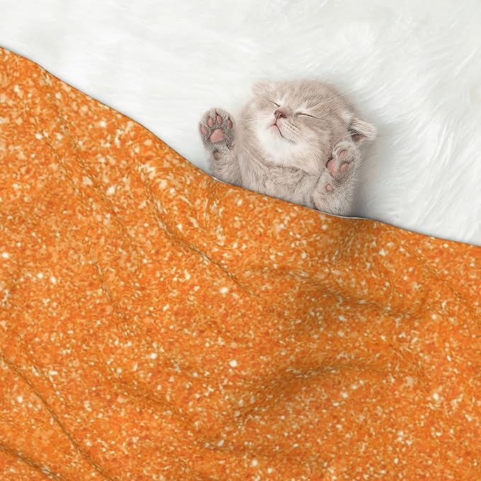 Waterproof Dog Blanket Soft Pet Blanket for Puppy Cat, Fleece Cat Throw Blankets for Furniture Bed Couch Sofa Reversible - Orange Glitter2