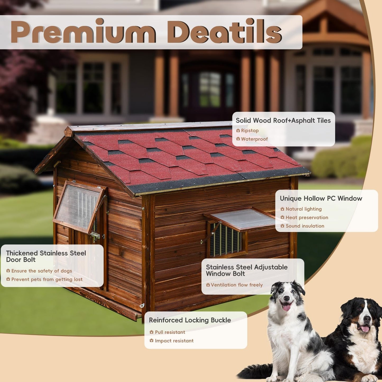 Dog House Outdoor for Large Breed Dogs,Waterproof Dog House Outdoor Outside with Weatherproof Finish,Door,Cozy Dog Kennel Indoor Large for All Seasons,4XL- 60.24"(D) X 47.24"(W) X 50.39 "(H)